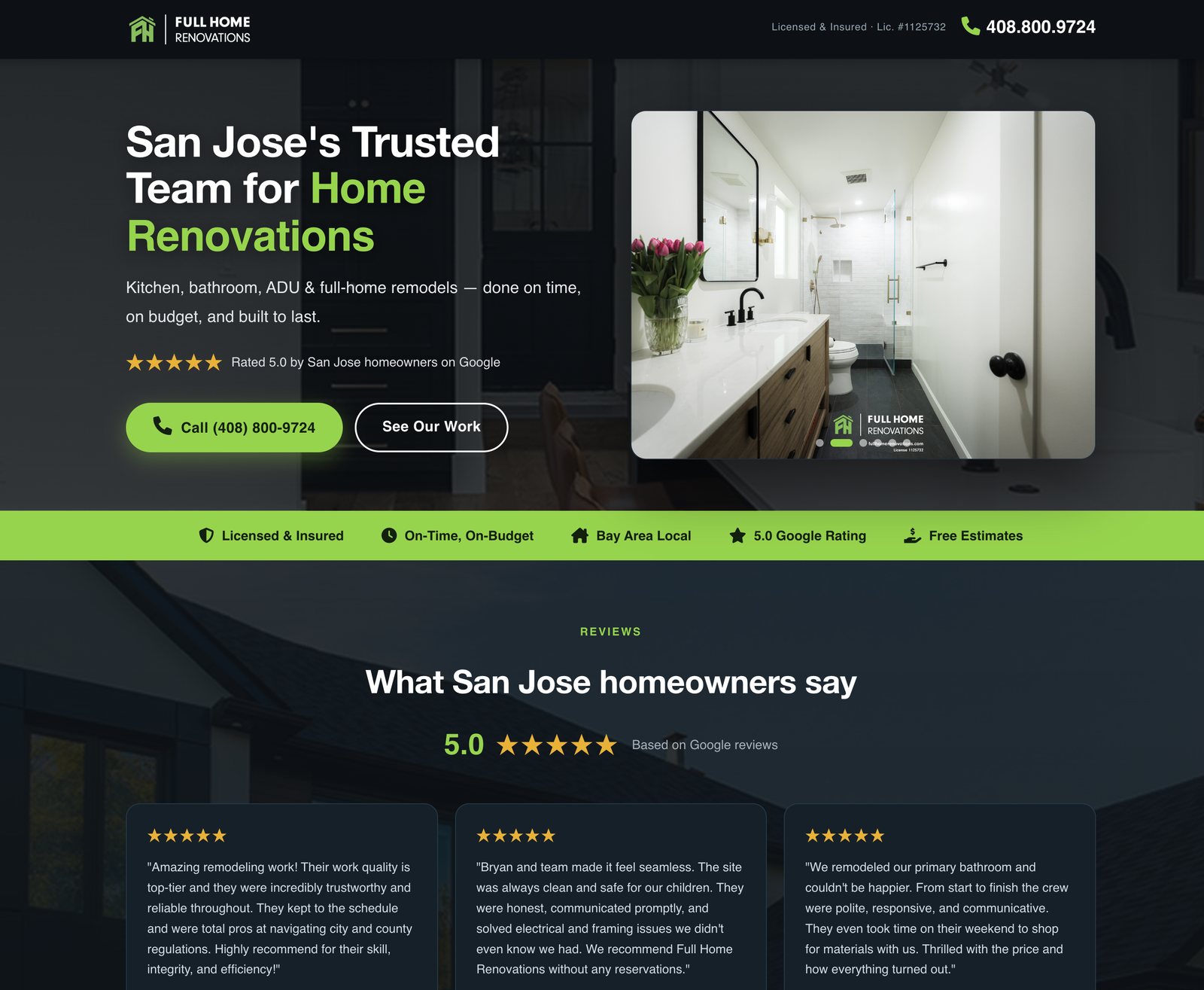Full Home Renovations landing page by Indexia Digital